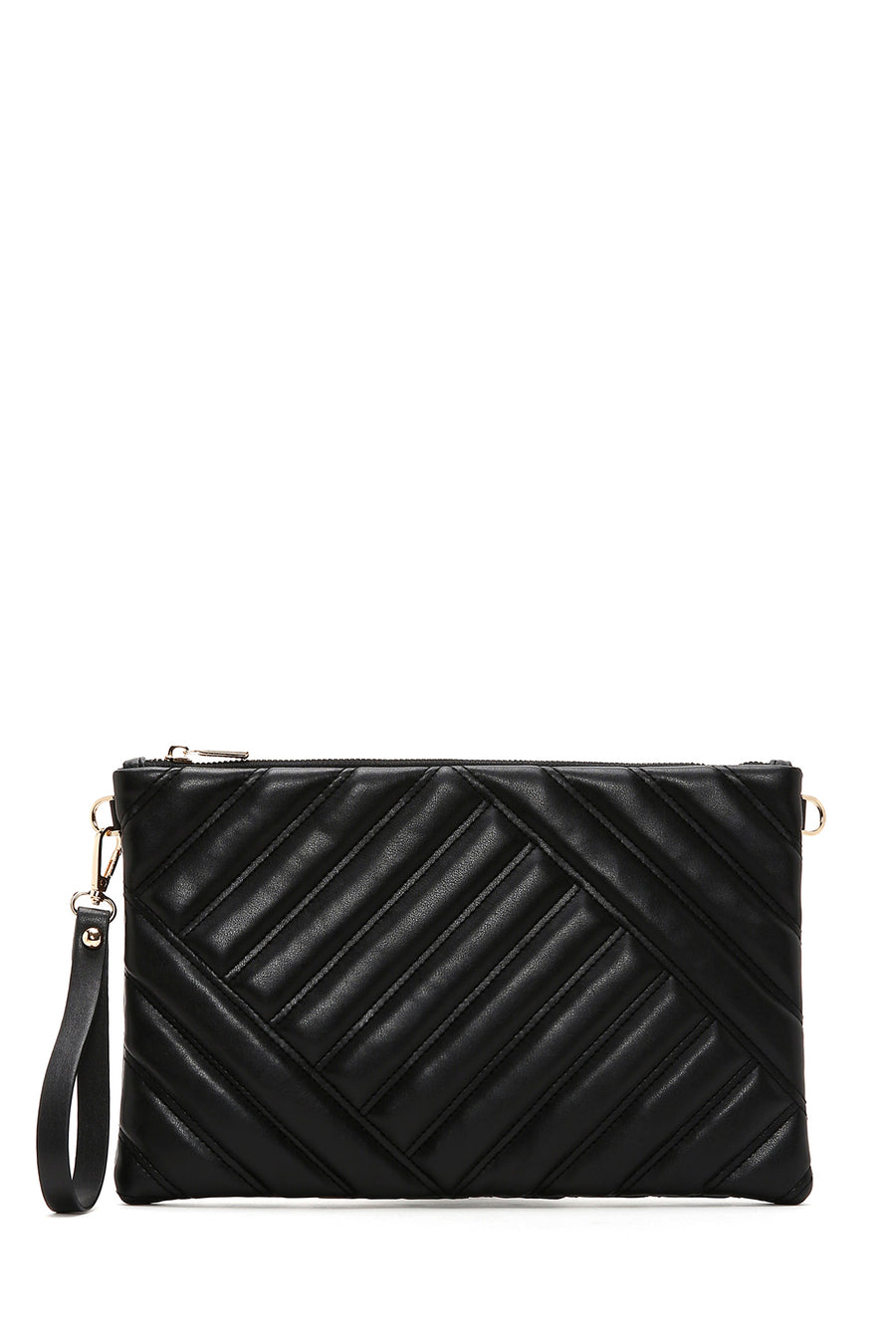 Women's Black Long Chain Strap Quilted Clutch Bag