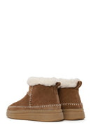 Woman Tan Zip Closure Chunky Sole Suede Teddy Boots | Derimod
