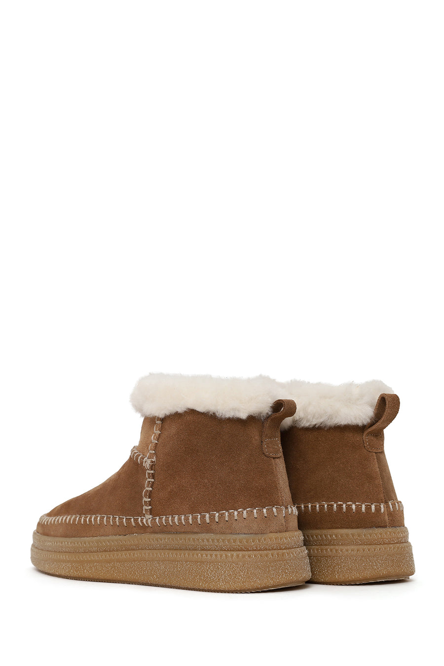 Woman Tan Zip Closure Chunky Sole Suede Teddy Boots