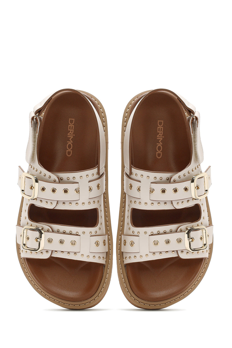 Women's Cream Buckled Thick Soled Sandals