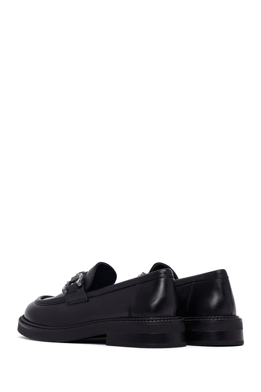 Woman Black Buckled Leather Masculine Loafer
