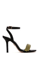 Women's Black Yellow Stone Thin Heeled Ankle Sandals | Derimod