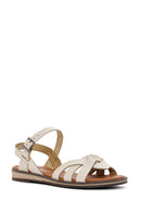 Women's Beige Ankle Strap Leather Bodrum Sandals | Derimod