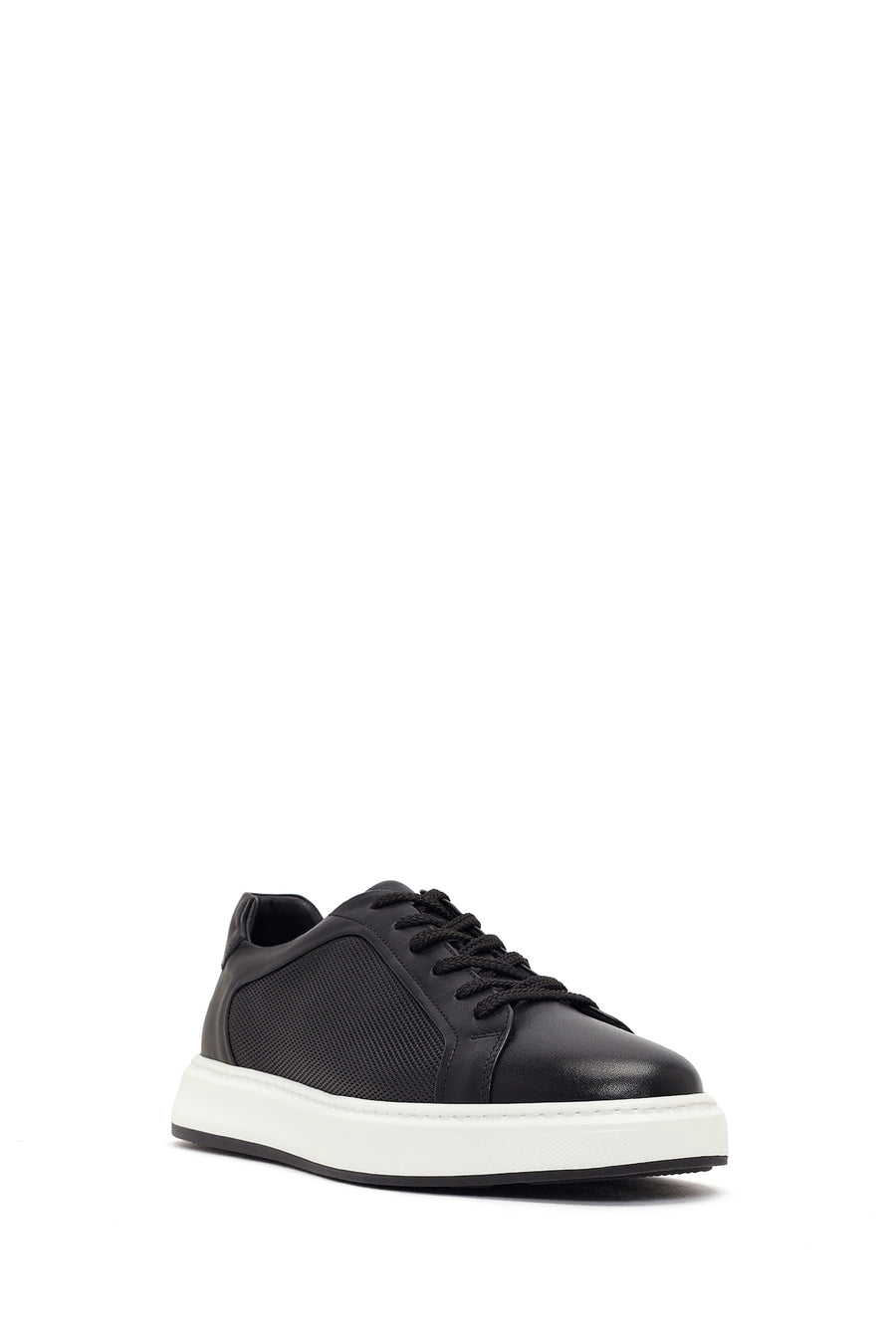Erkek Siyah Bağcıklı Deri Sneaker