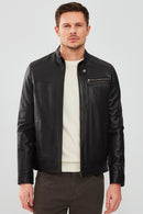 Felibe Men's Black Leather Jacket | Derimod