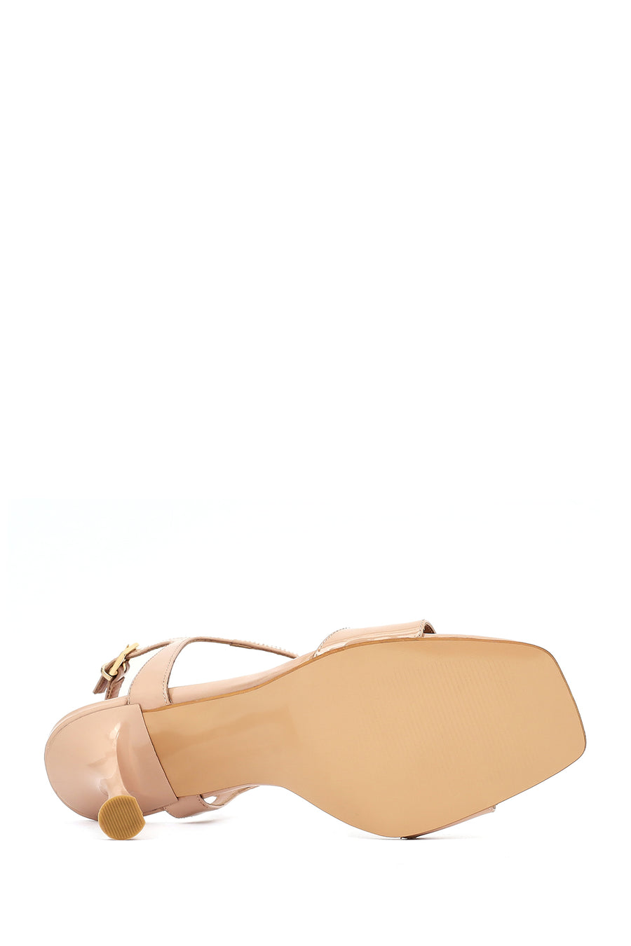 Women's Beige Ankle Buckle High Heel Patent Leather Sandals