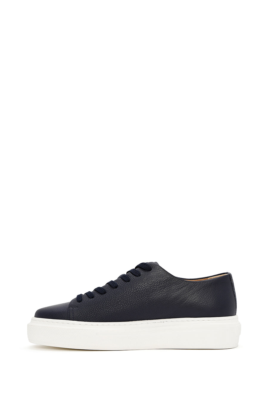 Men's Navy Blue Lace-up Thick-Sole Leather Sneaker