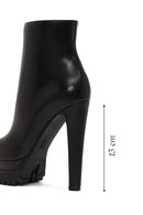 Woman Black Zip Closure Platform High Thick-Heeled Leather Boots | Derimod