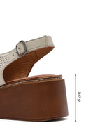 Women's Cream-Colored Ankle Buckle Platform Leather Comfort Sandals | Derimod