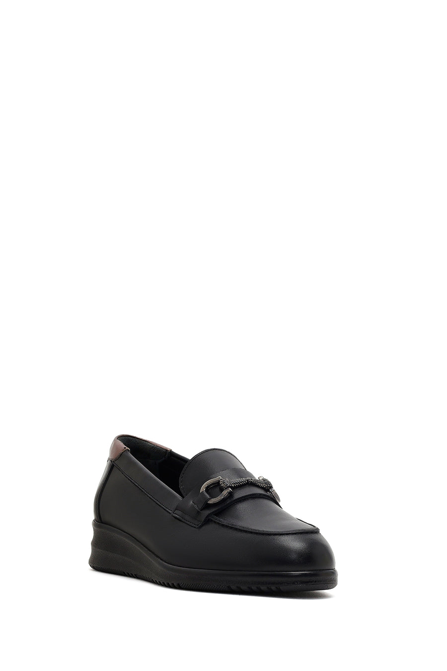 Women's Black Buckle Platform Leather Comfort Loafer