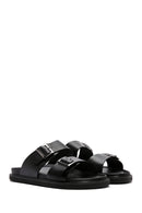 Men's Black Leather Slippers | Derimod