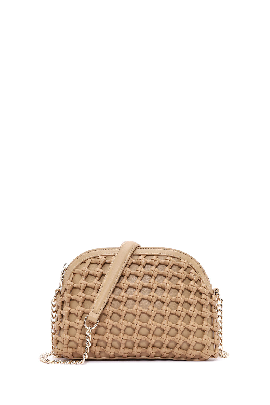 Woman Beige Long Braided Crossbody Bag with Chain Strap 26SBD281529 | Derimod
