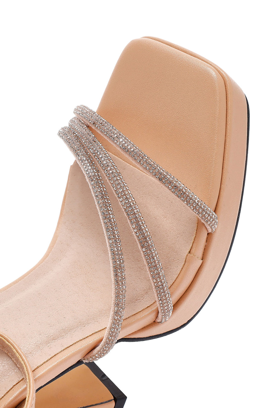 Women's Beige Ankle Strap Thick High Heel Evening Sandals