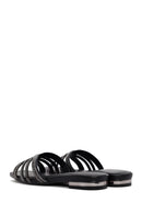 Women's Black Faux Leather Slippers | Derimod