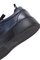 Men's Navy Blue Leather Thick Soled Sneaker | Derimod