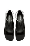 Women's Black Stone Detailed Patent Leather Ballerinas | Derimod