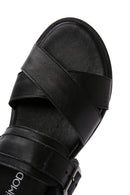 Women's Black Buckle Leather Slippers | Derimod