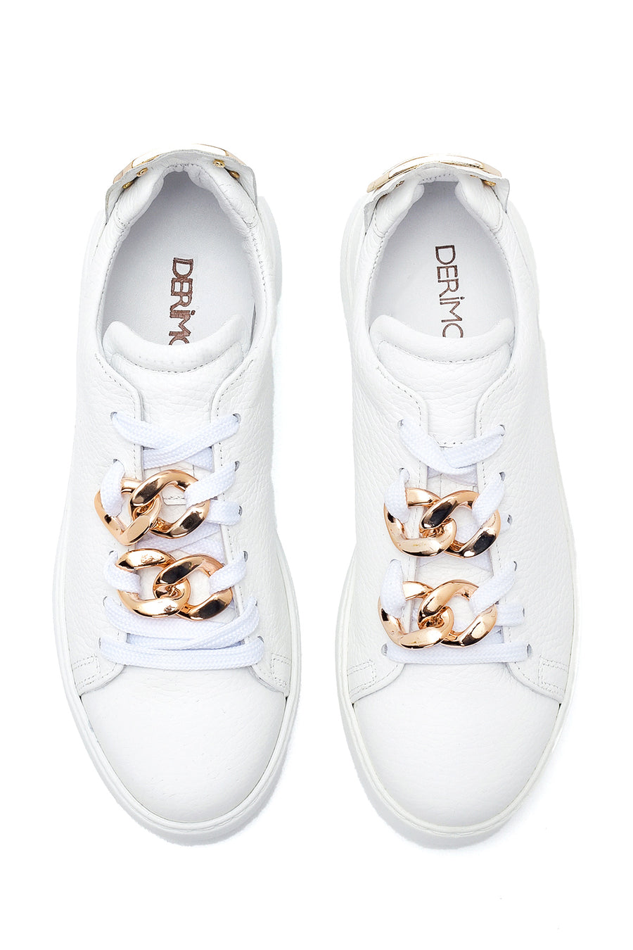 Kadın Beyaz Deri Zincirli Sneaker