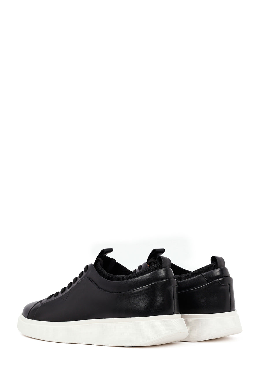 Erkek Siyah Bağcıklı Kalın Tabanlı Deri Sneaker