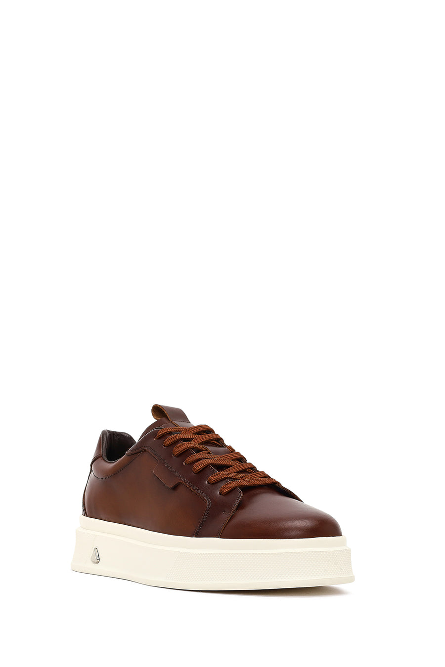 Erkek Kahverengi Bağcıklı Kalın Tabanlı Deri Sneaker
