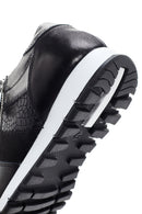 Women's Black Lace-Up Zipper Detail Leather Sneakers | Derimod