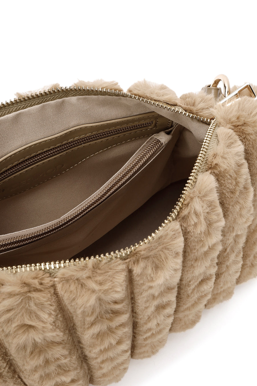 Women's Beige Accessory Detailed Plush Shoulder Bag