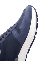 Men's Blue Nubuck Leather Thick Soled Sneaker | Derimod