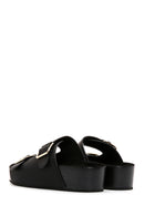 Women's Black Double Buckle Thick Soled Slippers | Derimod