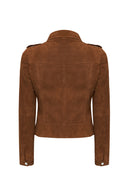 Layla Women's Brown Biker Suede Leather Jacket | Derimod