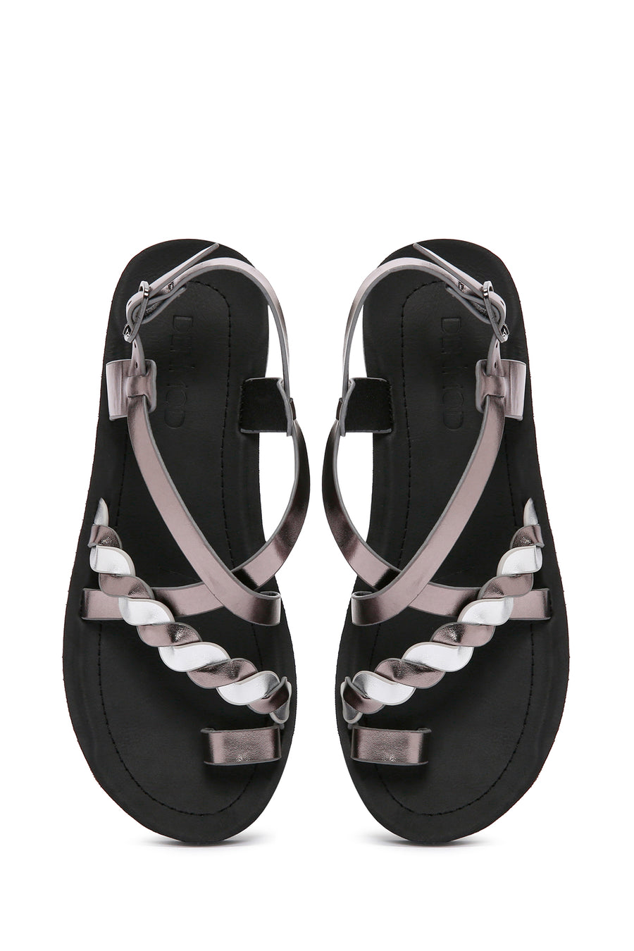 Women's Anthracite Ankle Strap Metallic Sandals