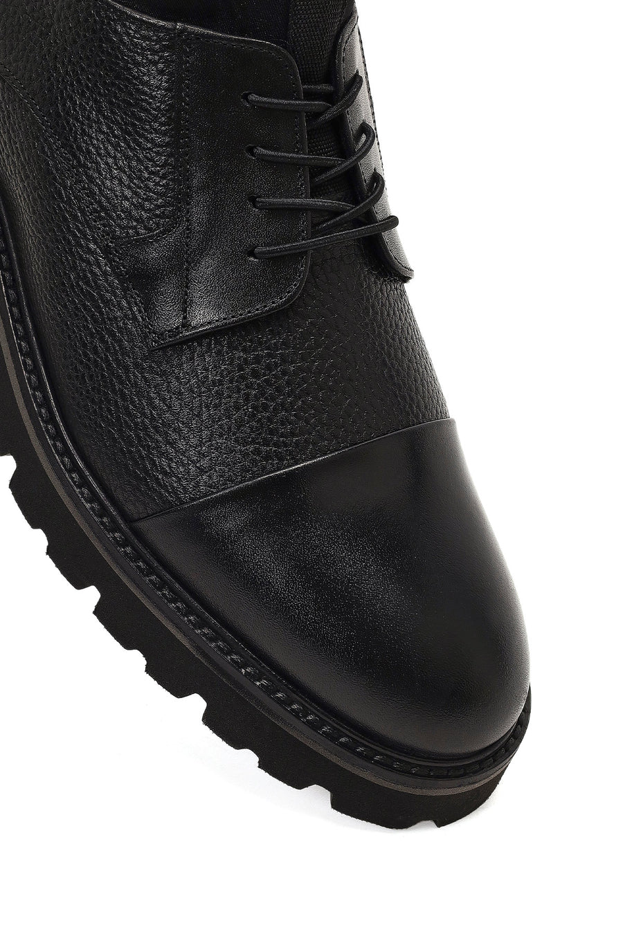 Men's Black Lace-Up Thick-Soled Leather Casual Shoe