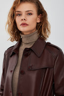 Scarlet Women's Brown Leather Trench Coat | Derimod