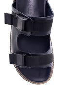 Men's Navy Blue Leather Slippers | Derimod