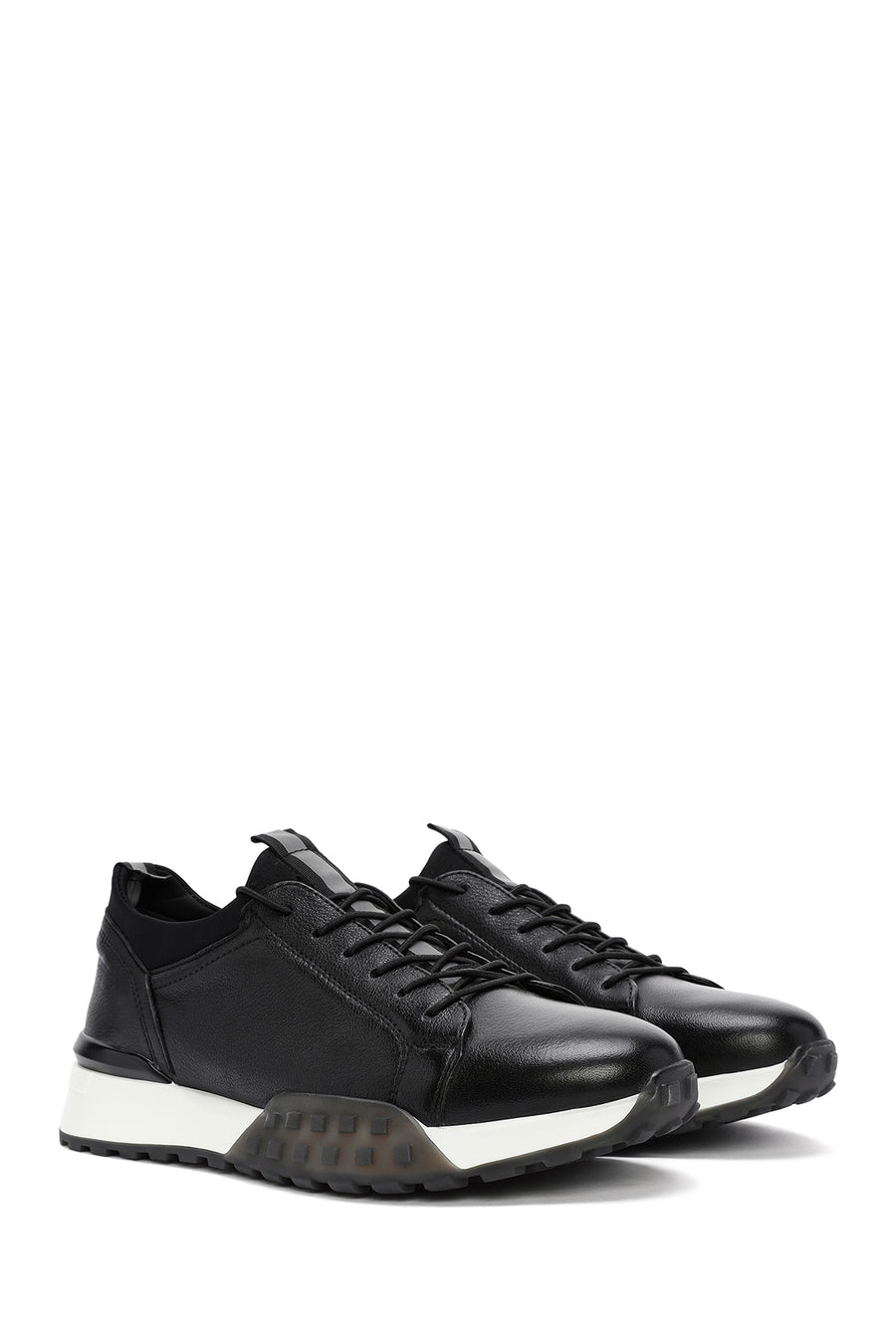 Men's Black Thick Sole Lace-up Leather Casual Sneaker
