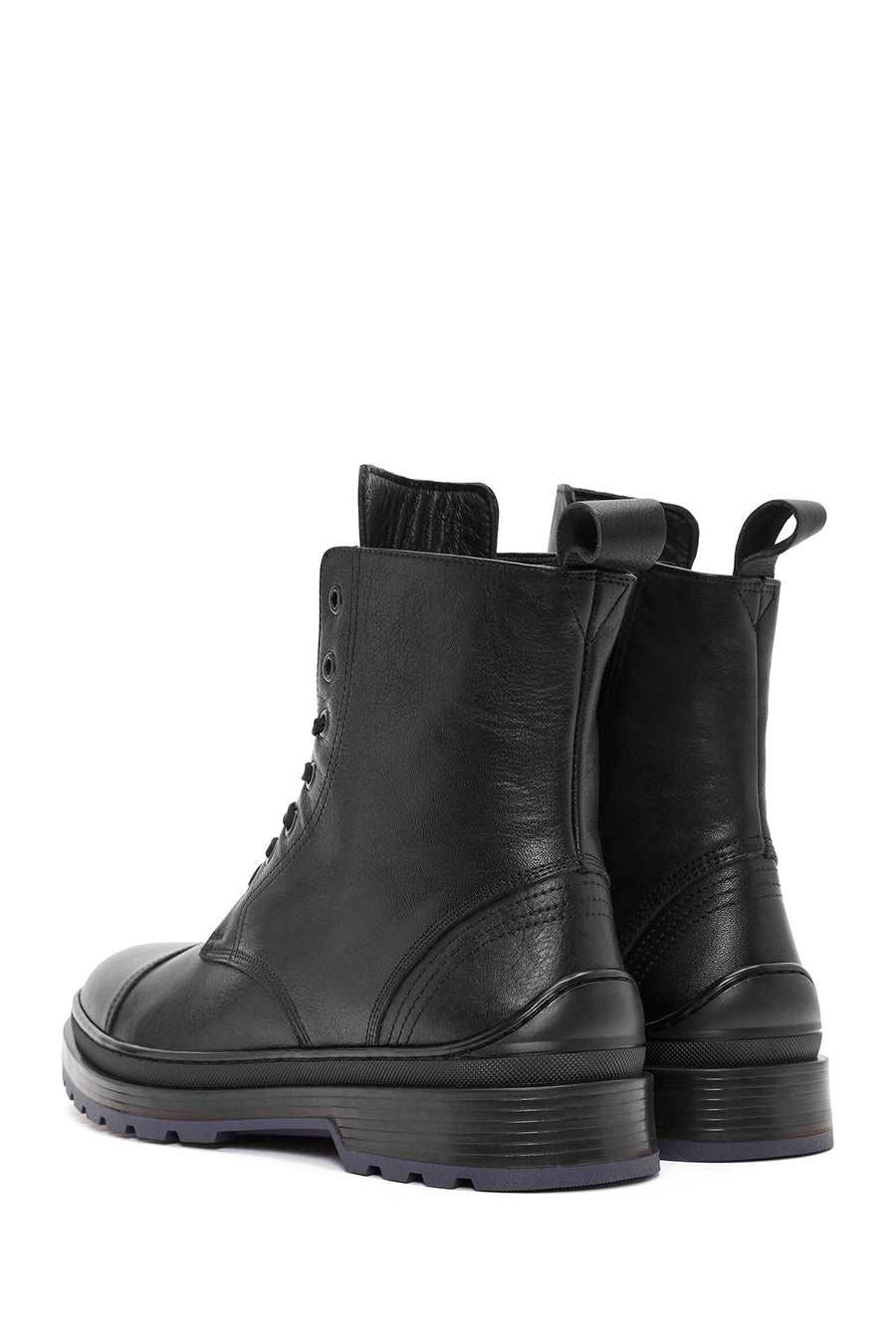 Men's Black Zippered Leather Combat Boots