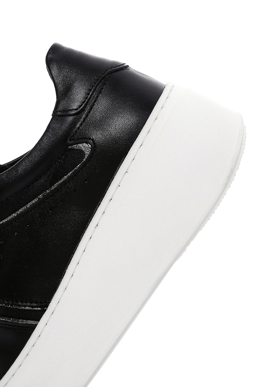 Women's Black Leather Thick Soled Sneaker