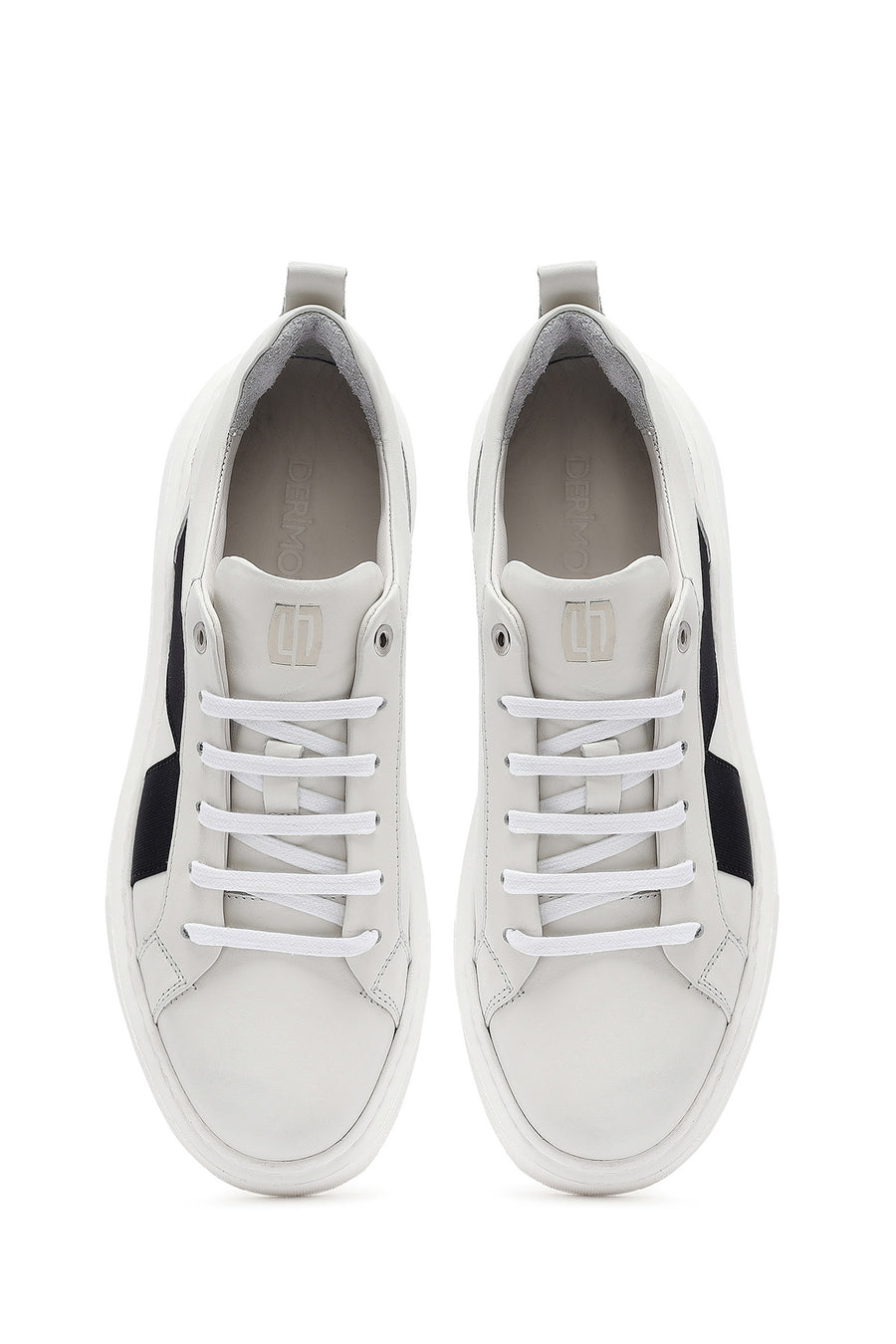 Men's White Lace-up Thick-Sole Leather Sneaker