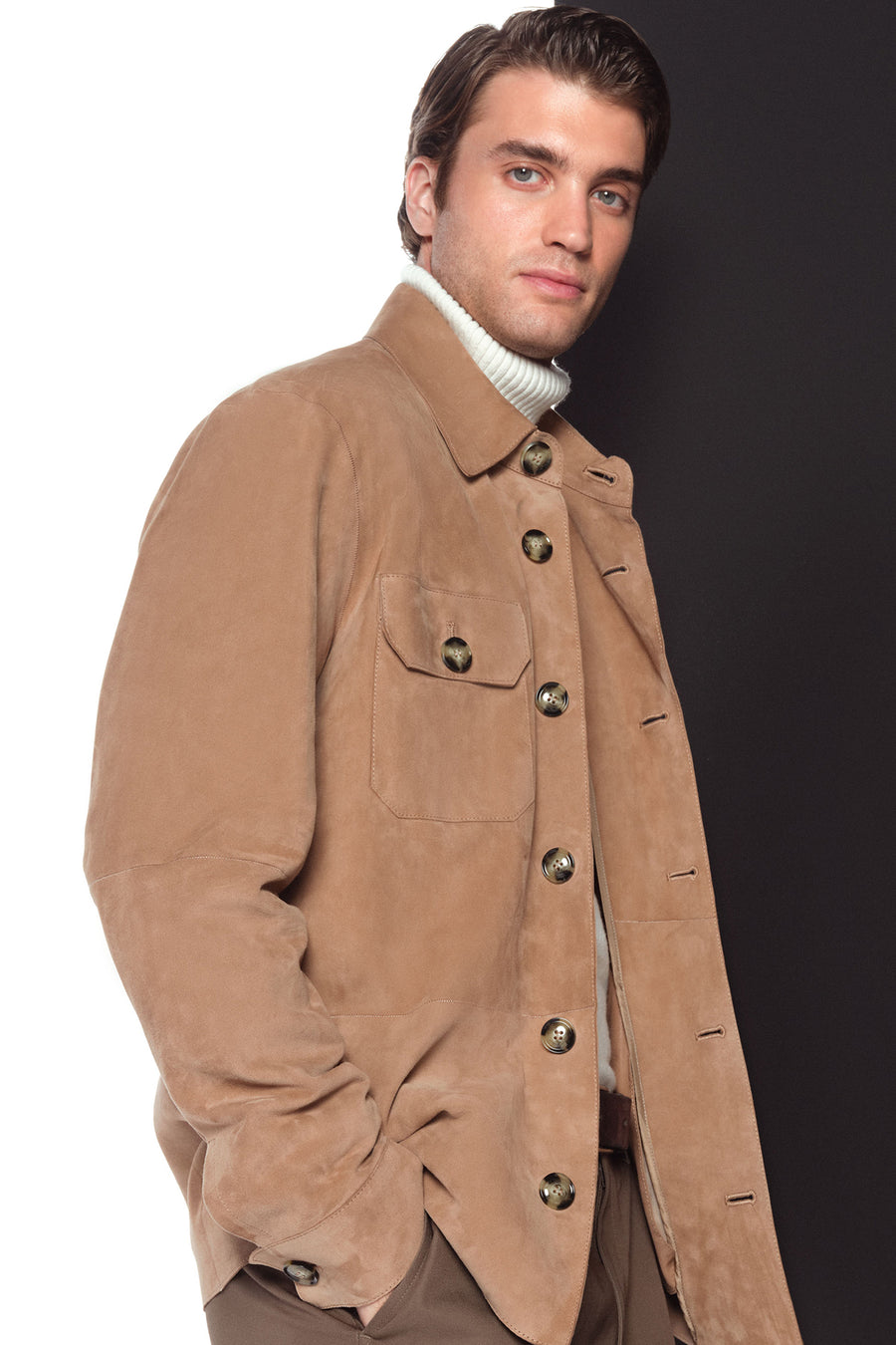 Osimhen Men's Beige Shirt Collar Suede Leather Jacket 25WGD657710 | Derimod