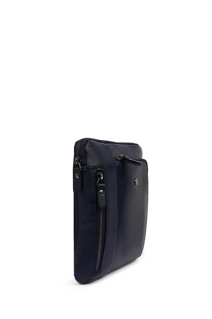 Men's Navy Leather Messenger Bag