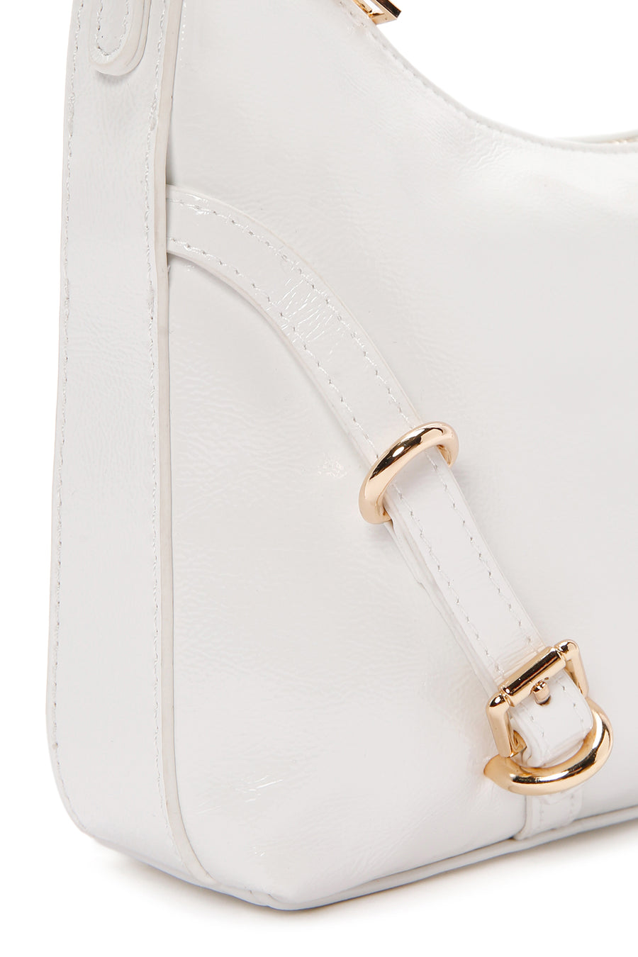 Women's White Long Strap Patent Leather Shoulder Bag