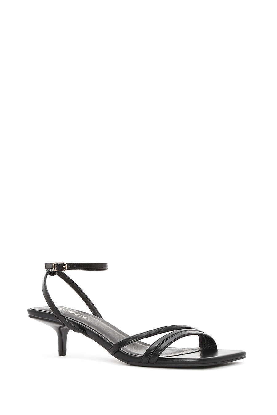 Women's Black Ankle Strap Heeled Patent Leather Sandals