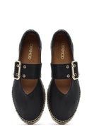 Women's Black Buckled Leather Espadrilles | Derimod
