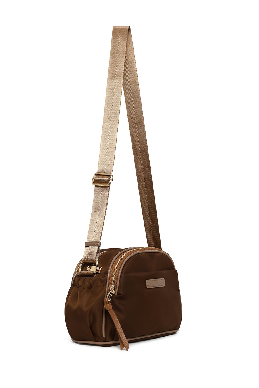 Woman Brown Fabric Crossbody Bag
