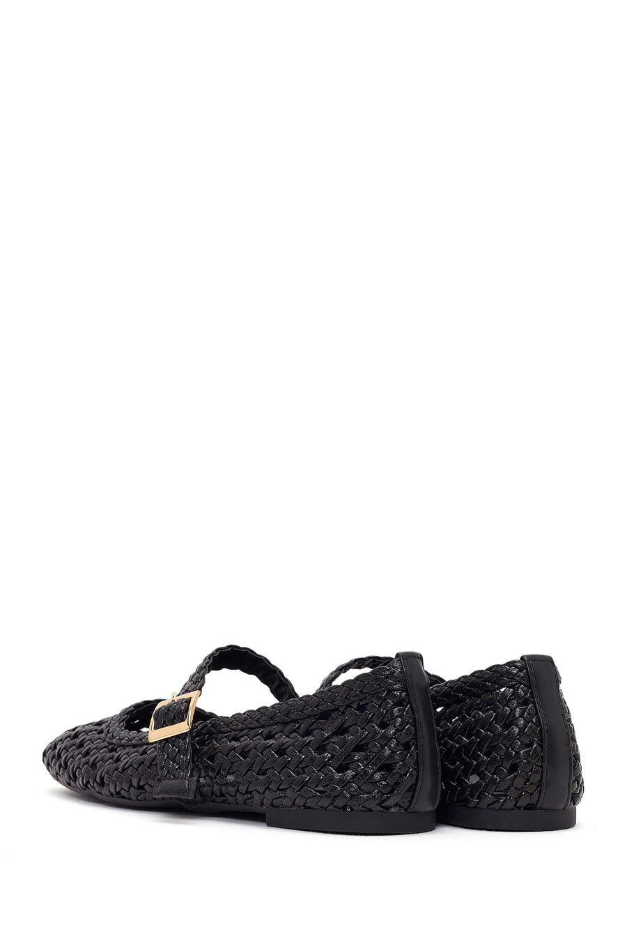 Woman Black Buckled Braided Ballerine flats