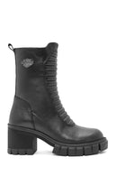 Harley Davidson Women's Black Fork Zipper Leather Boots | Derimod