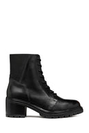 Geox Women's Black Damiana Zippered Thick Heel Leather Boots | Derimod