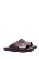 Men's Brown Leather Slippers | Derimod