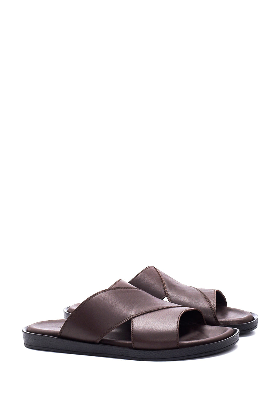 Men's Brown Leather Slippers