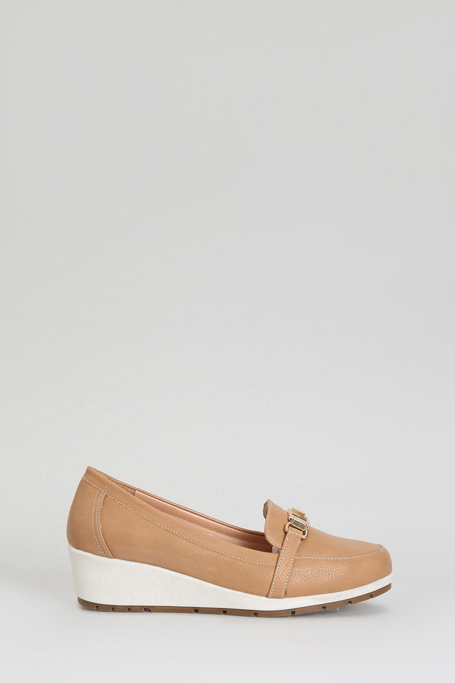 Brown Women's Leather Loafer with Wedge Heels