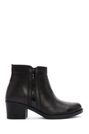 Women's Black Zippered Thick Heeled Leather Boots | Derimod